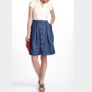 Anthropologie White Lace/Chambray Dress
